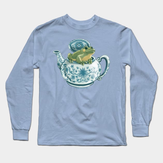 Teapot Frog Long Sleeve T-Shirt by Acute Peach Art